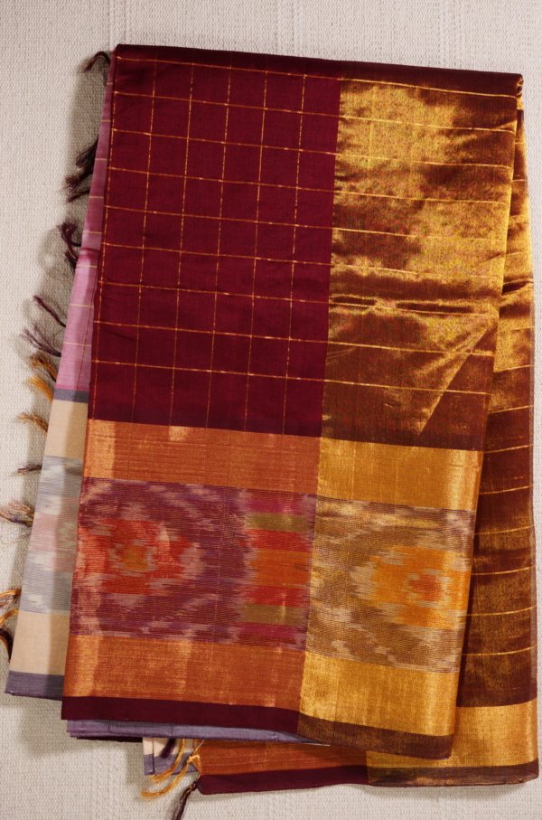 Soft Light Pink Pure Cotton Silk Handloom Ikat border Saree - Image 4