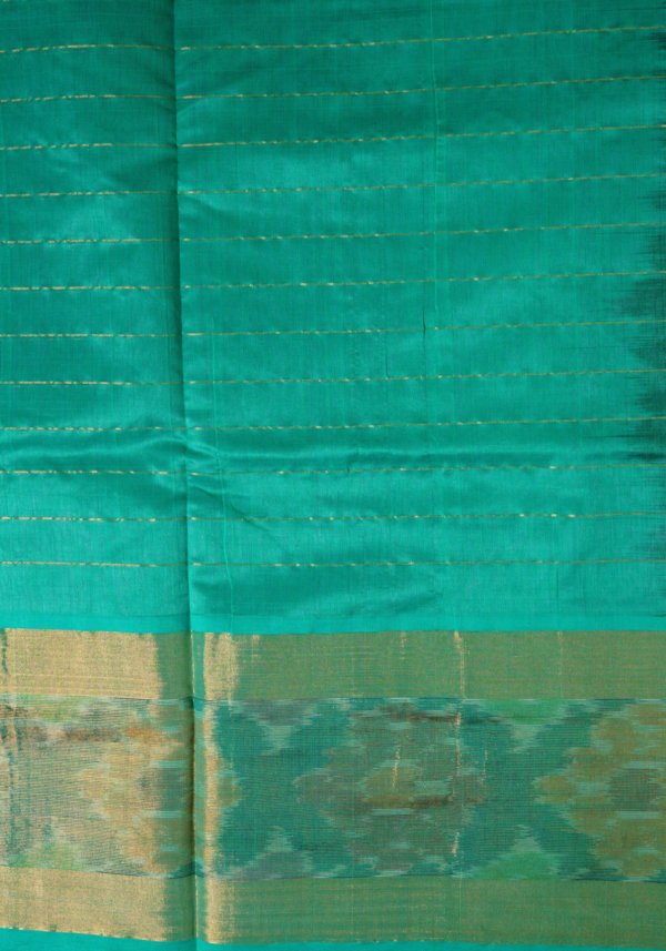 Turquoise Green Pure Cotton Silk Handloom Ikat Border Saree - Image 5