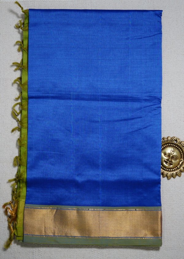 Vibrant Royal Blue Pure Cotton Silk Handloom Saree - Image 2
