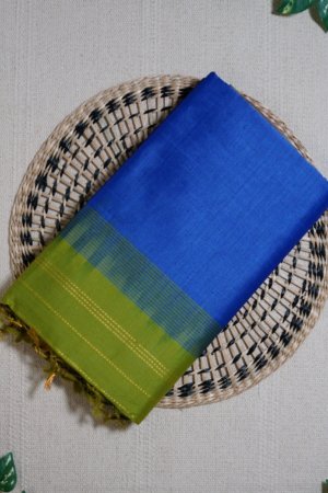 Vibrant Royal Blue Pure Cotton Silk Handloom Saree