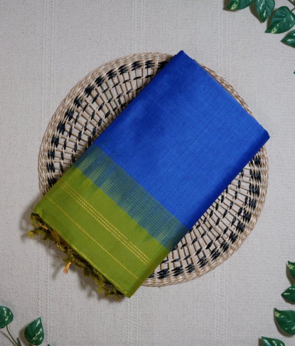 Vibrant Royal Blue Pure Cotton Silk Handloom Saree