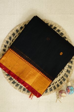 Black Narayanpet Golden Zari Border Saree