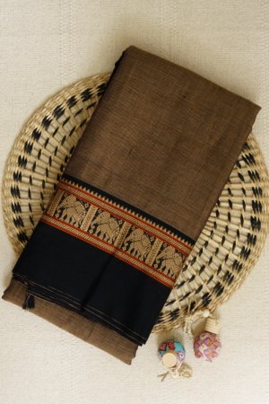 Grey Narayanpet Elephant Border Saree