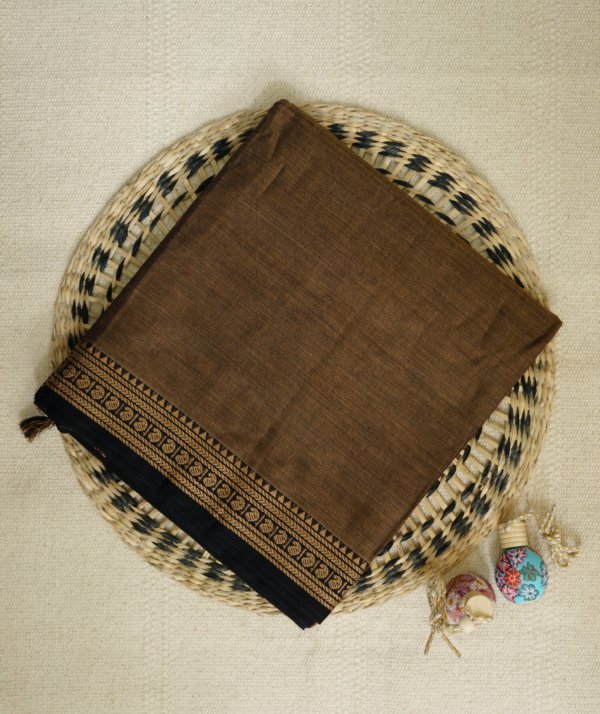 Brown Narayanpet Small Border Saree