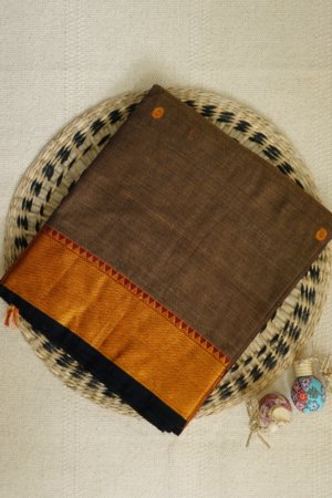 Coffee Brown Narayanpet Golden Zari Border Saree