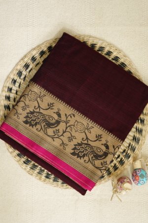 Dark Maroon Narayanpet Peacock Border Saree