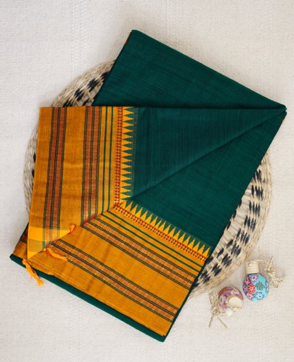 Green Narayanpet Temple Border Saree - Image 2
