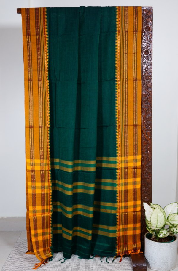 Green Narayanpet Temple Border Saree - Image 3