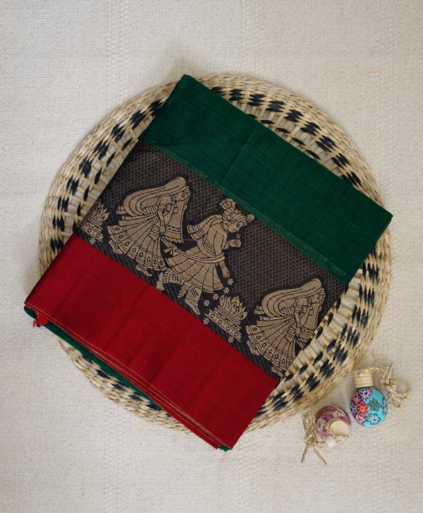 Green Narayanpet Traditional Figures Border Saree