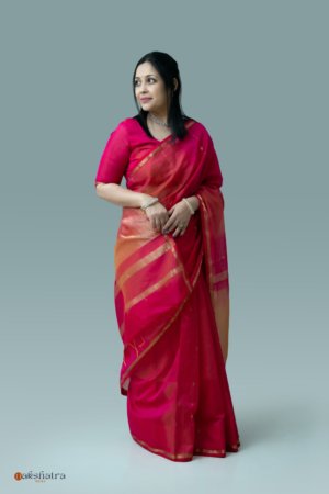 Alternative view of Rani Pink Maheshwari with Tissue Pallu Saree