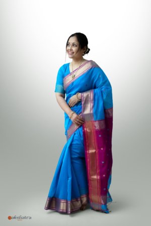 Blue Maheshwari Paithani Border Saree