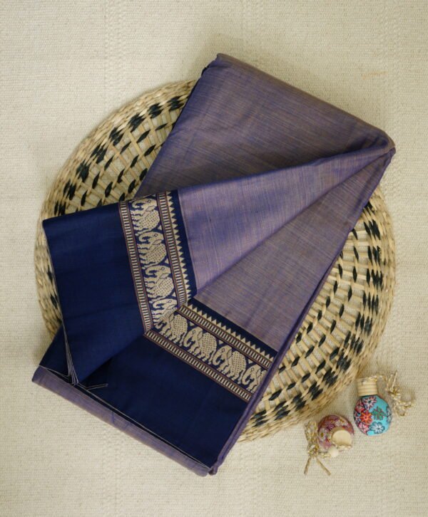 Lilac Narayanpet Elephant Border Saree - Image 2