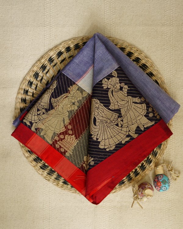 Lilac Narayanpet Traditional Figures Border Saree - Image 2