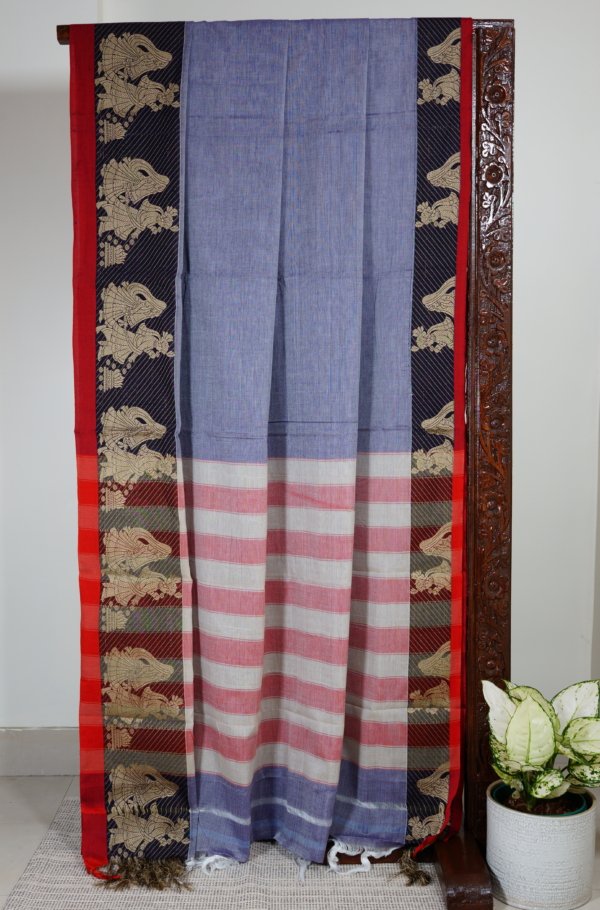 Lilac Narayanpet Traditional Figures Border Saree - Image 3