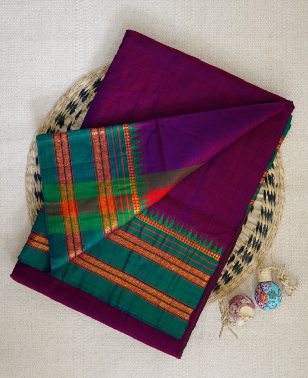Magenta Narayanpet Temple Border Saree - Image 2