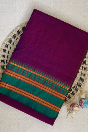 Magenta Narayanpet Temple Border Saree