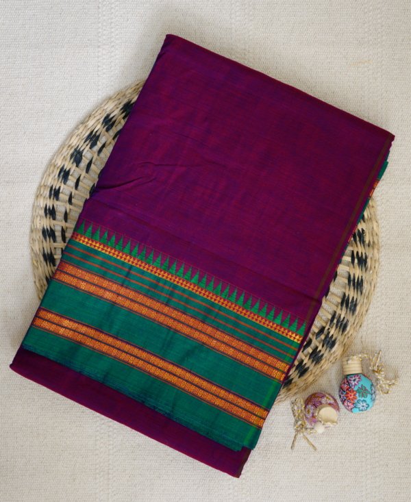 Magenta Narayanpet Temple Border Saree