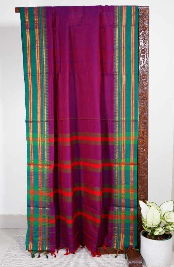 Magenta Narayanpet Temple Border Saree - Image 3