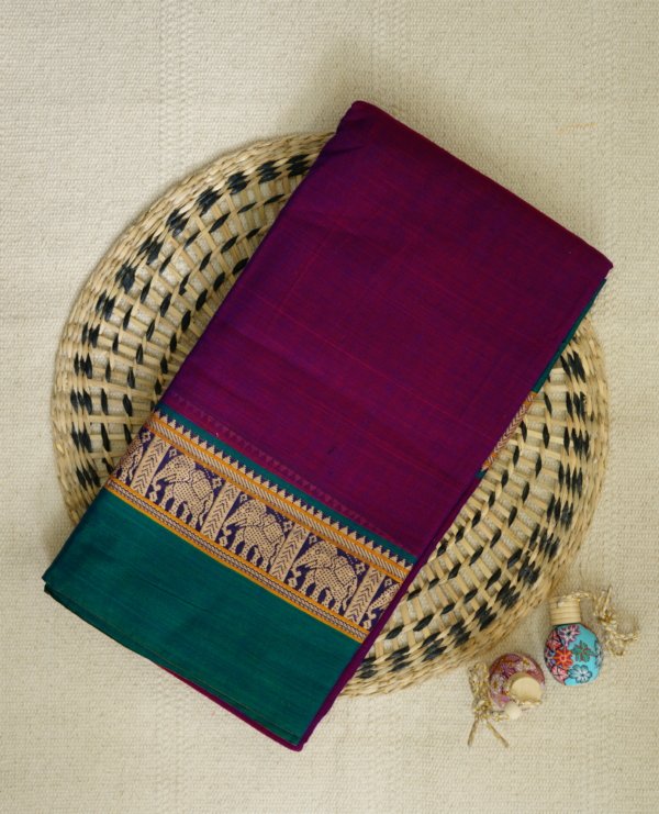 Magenta Narayanpet Elephant Border Saree