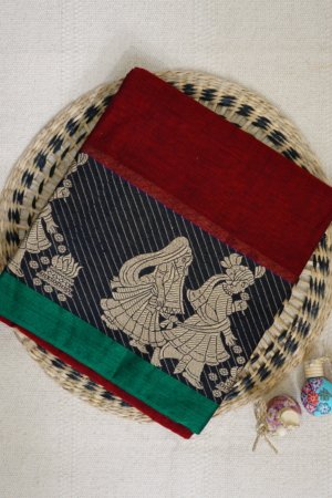 Maroon Narayanpet Traditional Figures Border Saree
