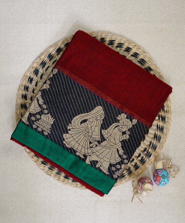 Maroon Narayanpet Traditional Figures Border Saree