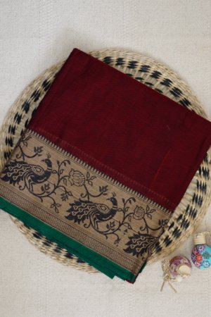 Maroon Narayanpet Peacock Border Saree