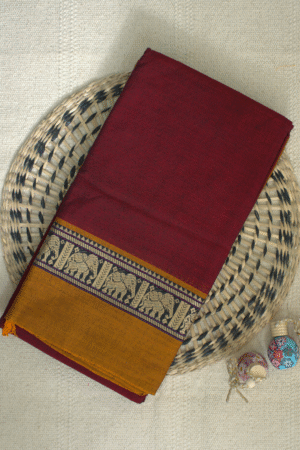 Maroon Narayanpet Elephant Border Saree