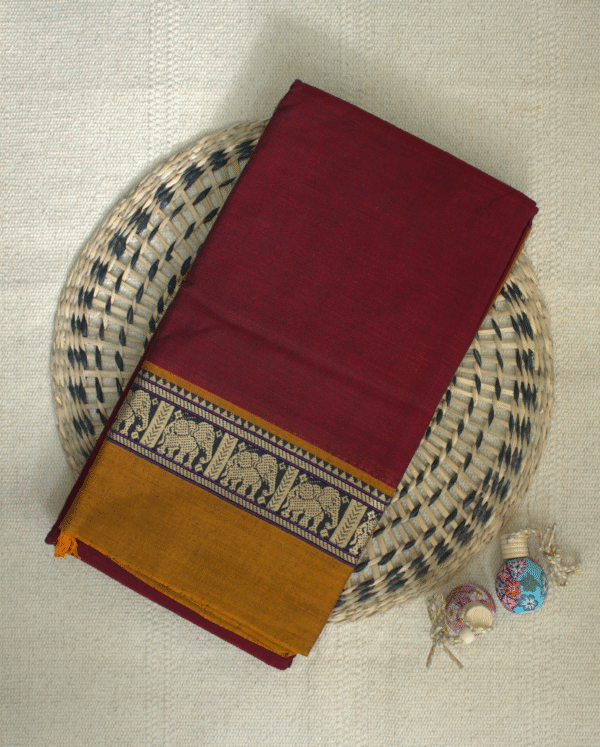 Maroon Narayanpet Elephant Border Saree