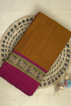 Mustard Narayanpet Elephant Border Saree