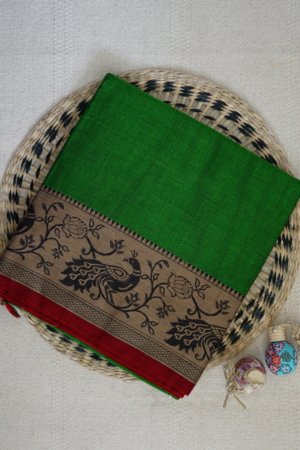 Parrot Green Narayanpet Peacock Border Saree
