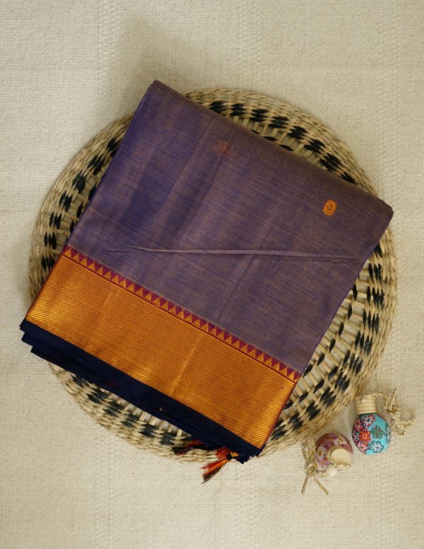 Purple Narayanpet Golden Zari Border Saree - Image 5