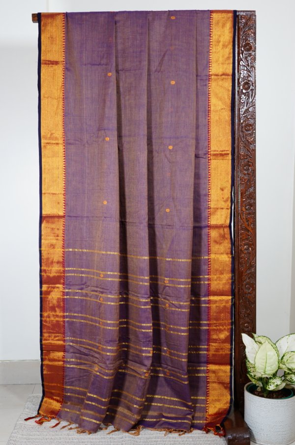 Purple Narayanpet Golden Zari Border Saree - Image 8