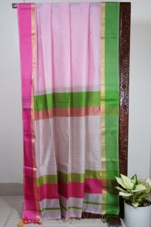 Pink Maheshwari Ganga Jamuna Border Saree