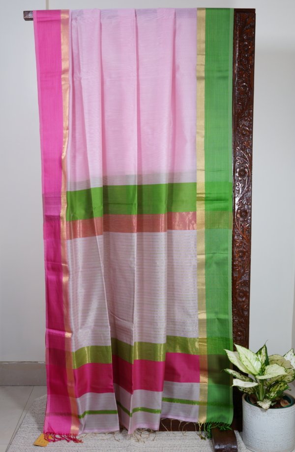 Pink Maheshwari Ganga Jamuna Border Saree