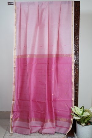 Pink Maheshwari Thin Zari Border with Butti Saree