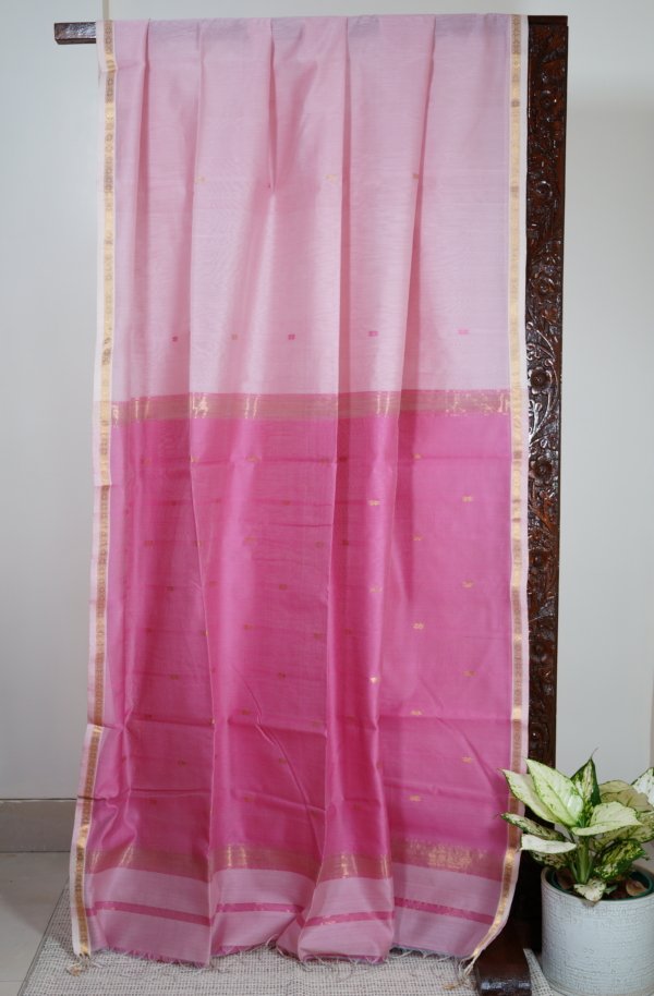 Pink Maheshwari Thin Zari Border with Butti Saree