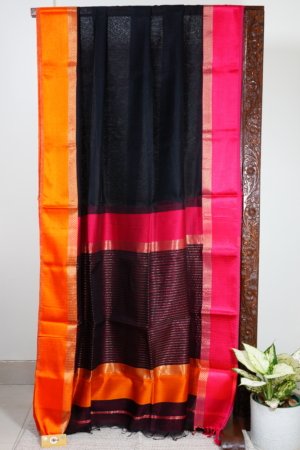 Black Maheshwari Ganga Jamuna Border Saree