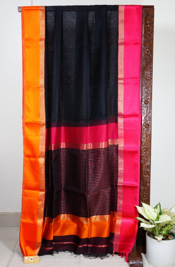 Black Maheshwari Ganga Jamuna Border Saree