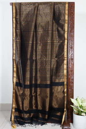 Black Golden Tissue Lining Maheshwari Saree