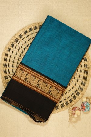 Blue Narayanpet Elephant Border Saree