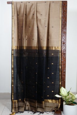Bronze Gold Maheshwari Thin Zari Border with Butti Saree