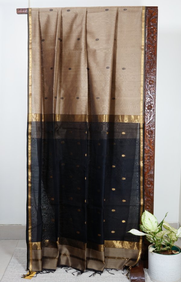 Bronze Gold Maheshwari Thin Zari Border with Butti Saree