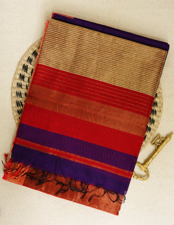 Purple Maheshwari Kosa Silk Pallu Saree - Image 3