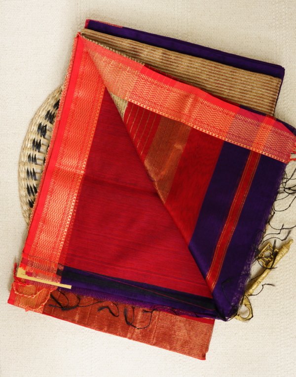 Purple Maheshwari Kosa Silk Pallu Saree - Image 4