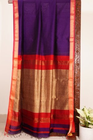 Purple Maheshwari Kosa Silk Pallu Saree