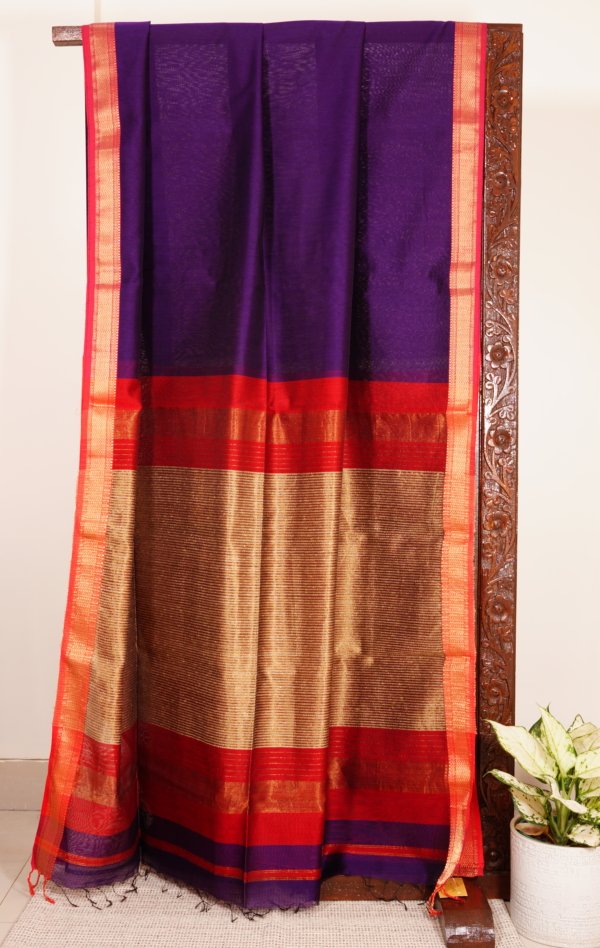 Purple Maheshwari Kosa Silk Pallu Saree