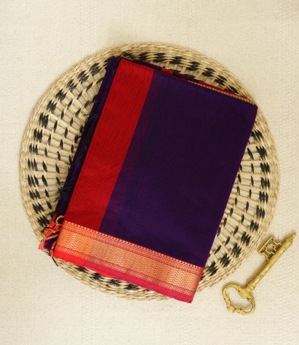 Purple Maheshwari Kosa Silk Pallu Saree - Image 2