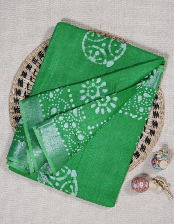 Green Linen Saree - Image 2