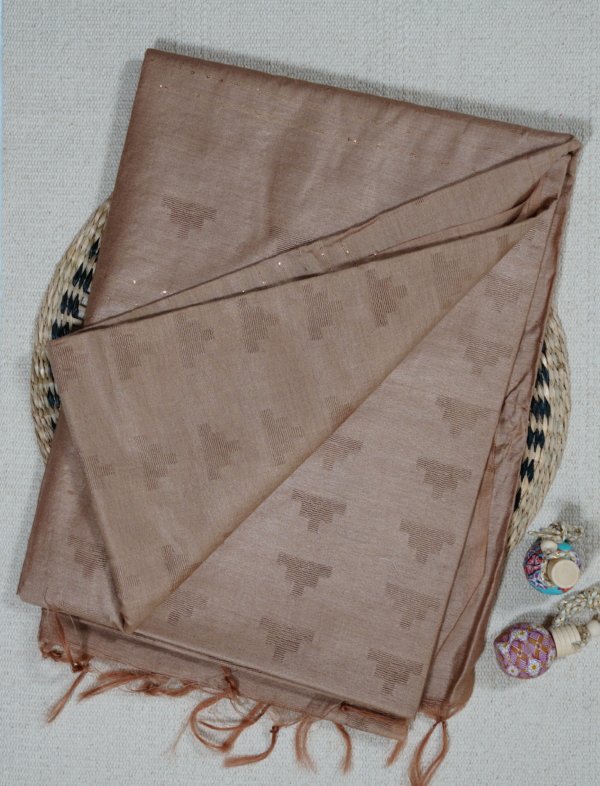 Light Brown Self Weaving Pure Cotton Saree - Image 3