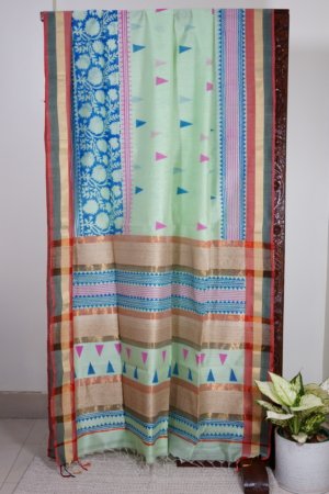 Light Green Maheshwari Handblock Saree